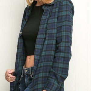 Blue green and Purple Plaid button down flannel